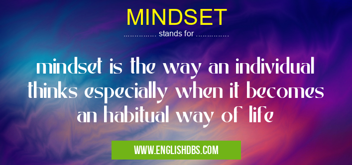 MINDSET means mindset is the way an individual thinks especially when it becomes an habitual way of life MINDSET