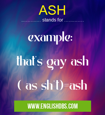 ASH means example:
that's gay ash
( as sh*t)=ash ASH