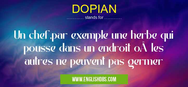 DOPIAN means Un chef,par exemple une herbe qui pousse dans un endroit où les autres ne peuvent pas germer DOPIAN