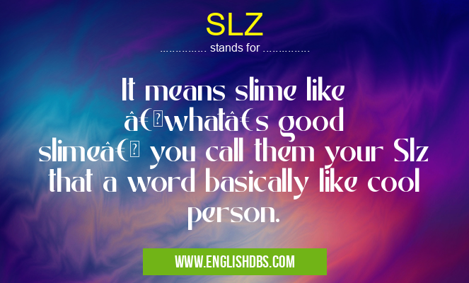 SLZ means It means slime like “what’s good slime†you call them your Slz that a word basically like cool person. SLZ
