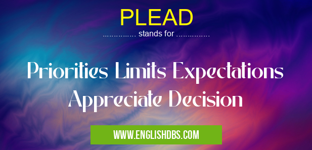 PLEAD means Priorities Limits Expectations Appreciate Decision PLEAD