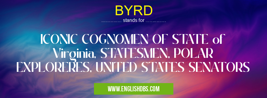 BYRD means ICONIC COGNOMEN OF STATE of Virginia, STATESMEN, POLAR EXPLORERES, UNITED STATES SENATORS BYRD