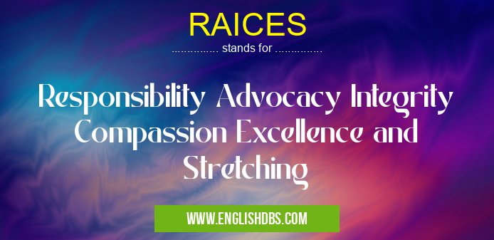 RAICES means Responsibility Advocacy Integrity Compassion Excellence and Stretching RAICES