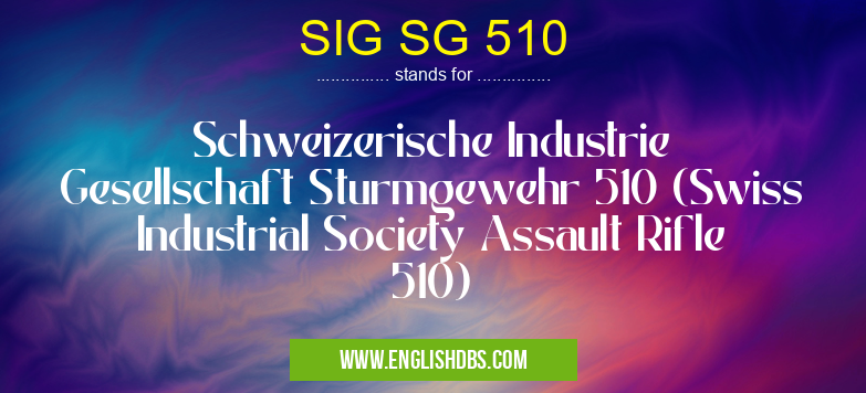 SIG SG 510 means Schweizerische Industrie Gesellschaft Sturmgewehr 510 (Swiss Industrial Society Assault Rifle 510) SIG SG 510