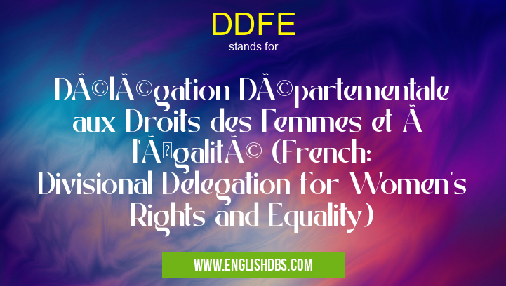 DDFE means Délégation Départementale aux Droits des Femmes et à l'Égalité (French: Divisional Delegation for Women's Rights and Equality) DDFE