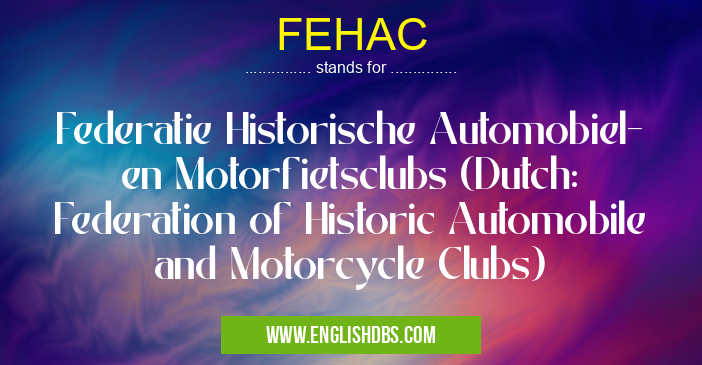 FEHAC means Federatie Historische Automobiel- en Motorfietsclubs (Dutch: Federation of Historic Automobile and Motorcycle Clubs) FEHAC