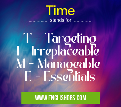 Time means T - Targeting
I - Irreplaceable
M - Manageable
E - Essentials Time