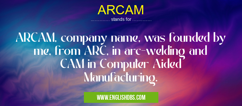 ARCAM means ARCAM, company name, was founded by me, from ARC, in arc-welding and CAM in Computer Aided Manufacturing. ARCAM