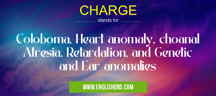 CHARGE means Coloboma, Heart anomaly, choanal Atresia, Retardation, and Genetic and Ear anomalies CHARGE
