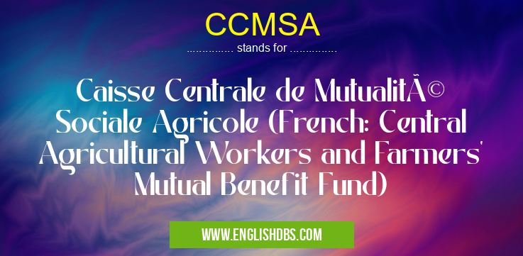 CCMSA means Caisse Centrale de Mutualité Sociale Agricole (French: Central Agricultural Workers and Farmers' Mutual Benefit Fund) CCMSA