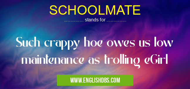 SCHOOLMATE means Such crappy hoe owes us low maintenance as trolling eGirl SCHOOLMATE