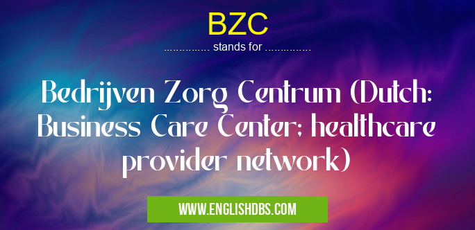 BZC means Bedrijven Zorg Centrum (Dutch: Business Care Center; healthcare provider network) BZC