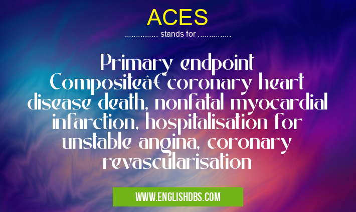 ACES means Primary endpoint Composite–coronary heart disease death, nonfatal myocardial infarction, hospitalisation for unstable angina, coronary revascularisation ACES