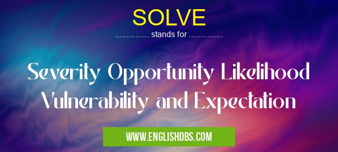 SOLVE means Severity Opportunity Likelihood Vulnerability and Expectation SOLVE