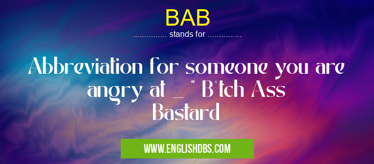 BAB means Abbreviation for someone you are angry at _ " B*tch Ass Bastard BAB