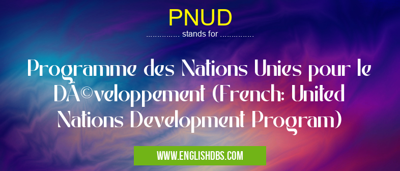PNUD means Programme des Nations Unies pour le Développement (French: United Nations Development Program) PNUD
