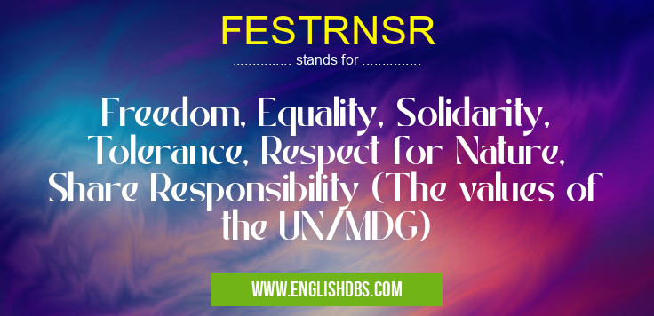 FESTRNSR means Freedom, Equality, Solidarity, Tolerance, Respect for Nature, Share Responsibility (The values of the UN/MDG) FESTRNSR