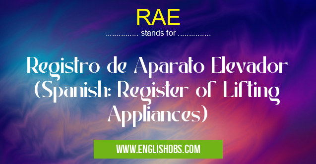 RAE means Registro de Aparato Elevador (Spanish: Register of Lifting Appliances) RAE