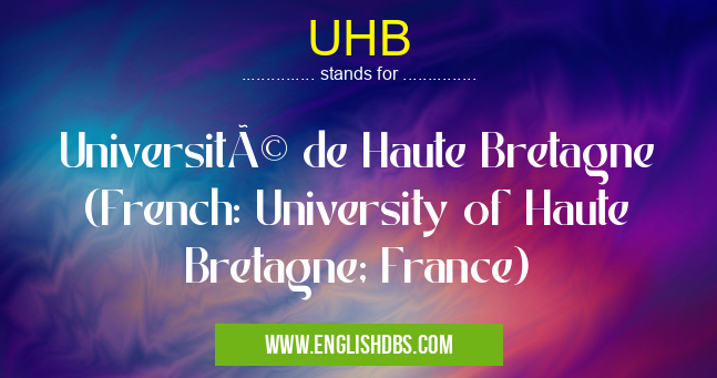 UHB means Université de Haute Bretagne (French: University of Haute Bretagne; France) UHB