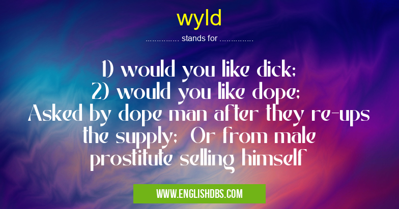 wyld means 1) would you like dick;
2) would you like dope;
Asked by dope man after they re-ups the supply; Or from male prostitute selling himself wyld