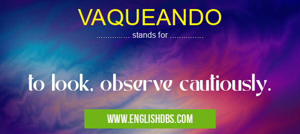 VAQUEANDO means to look, observe cautiously. VAQUEANDO