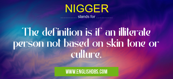 NIGGER means The definition is if an illiterate person not based on skin tone or culture. NIGGER