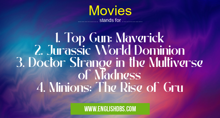 Movies means 1. Top Gun: Maverick
2. Jurassic World Dominion
3. Doctor Strange in the Multiverse of Madness
4. Minions: The Rise of Gru Movies
