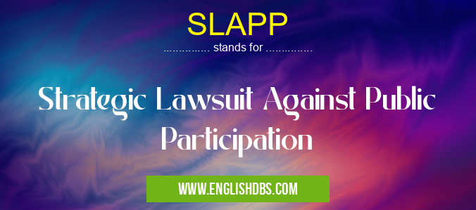 SLAPP means Strategic Lawsuit Against Public Participation SLAPP