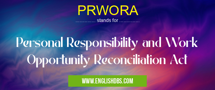 PRWORA means Personal Responsibility and Work Opportunity Reconciliation Act PRWORA