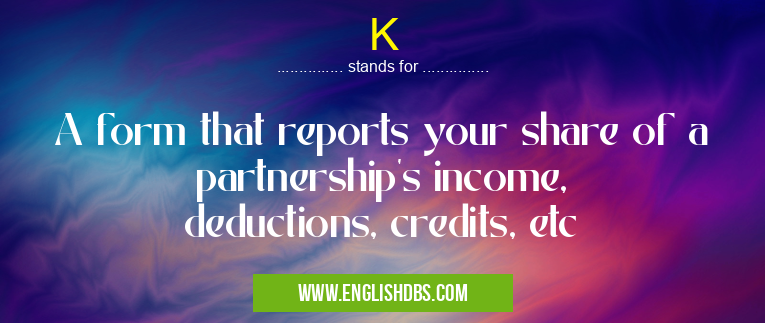 K means A form that reports your share of a partnership's income, deductions, credits, etc K