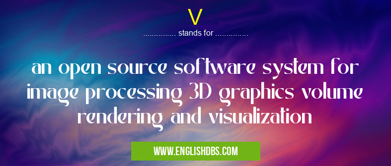V means an open source software system for image processing 3D graphics volume rendering and visualization V