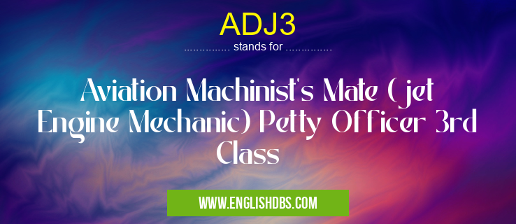 ADJ3 means Aviation Machinist's Mate (jet Engine Mechanic) Petty Officer 3rd Class ADJ3