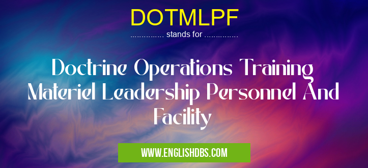 DOTMLPF means Doctrine Operations Training Materiel Leadership Personnel And Facility DOTMLPF