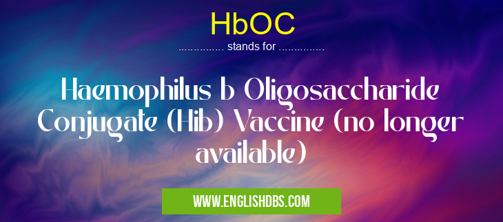 HbOC means Haemophilus b Oligosaccharide Conjugate (Hib) Vaccine (no longer available) HbOC