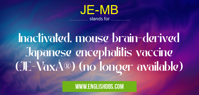JE-MB means Inactivated, mouse brain-derived Japanese encephalitis vaccine (JE-Vax®) (no longer available) JE-MB