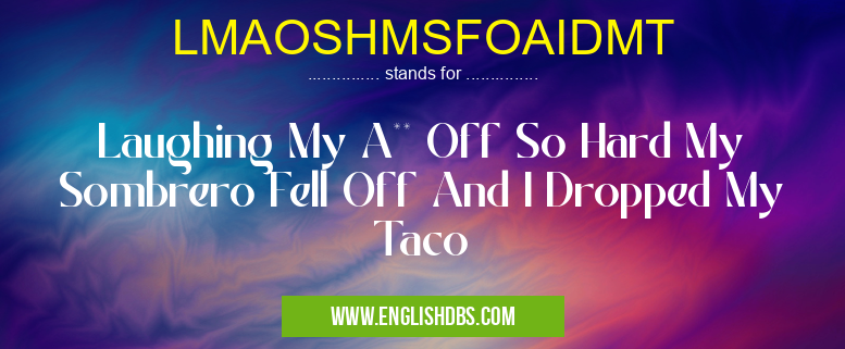 LMAOSHMSFOAIDMT means Laughing My A** Off So Hard My Sombrero Fell Off And I Dropped My Taco LMAOSHMSFOAIDMT