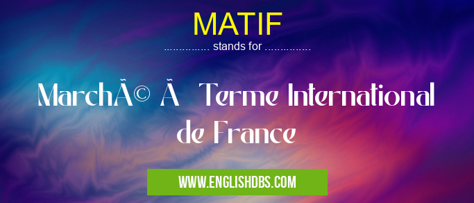 MATIF means Marché à Terme International de France MATIF