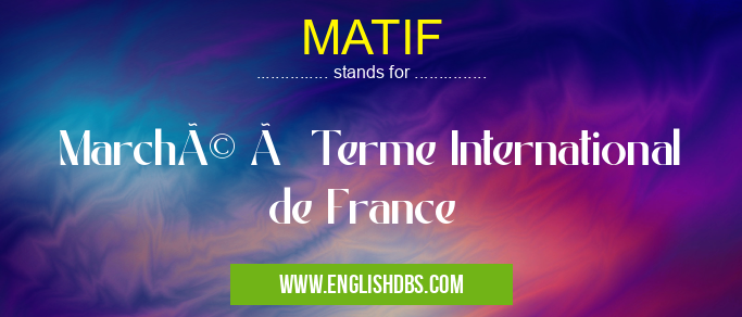 MATIF means Marché à Terme International de France MATIF
