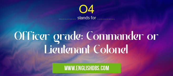 O4 means Officer grade: Commander or Lieutenant Colonel O4