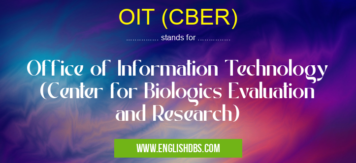 OIT (CBER) means Office of Information Technology (Center for Biologics Evaluation and Research) OIT (CBER)