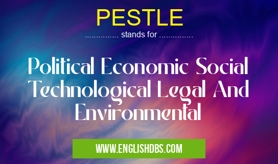 PESTLE means Political Economic Social Technological Legal And Environmental PESTLE