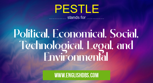 PESTLE means Political, Economical, Social, Technological, Legal, and Environmental PESTLE