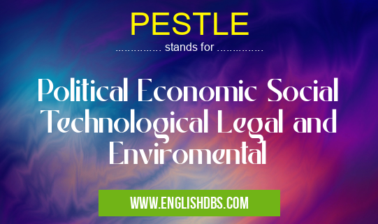 PESTLE means Political Economic Social Technological Legal and Enviromental PESTLE