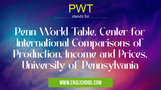 PWT means Penn World Table, Center for International Comparisons of Production, Income and Prices, University of Pennsylvania PWT