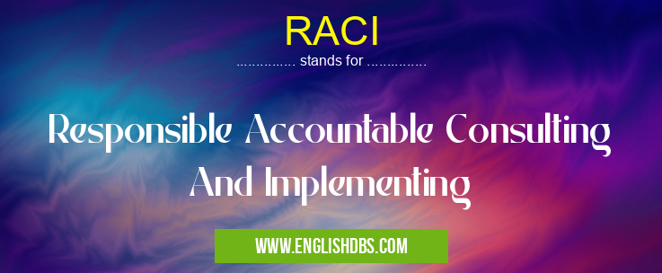 RACI means Responsible Accountable Consulting And Implementing RACI