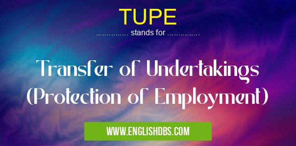TUPE means Transfer of Undertakings (Protection of Employment) TUPE