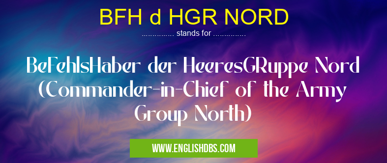 BFH d HGR NORD means BeFehlsHaber der HeeresGRuppe Nord (Commander-in-Chief of the Army Group North) BFH d HGR NORD