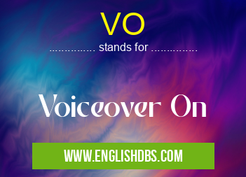 VO means Voiceover On VO