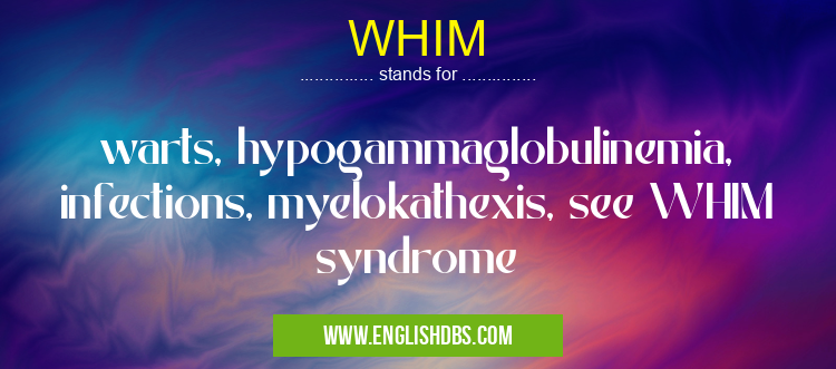 WHIM means warts, hypogammaglobulinemia, infections, myelokathexis, see WHIM syndrome WHIM
