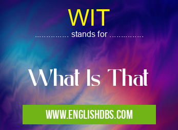 WIT means What Is That WIT